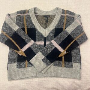 Aqua plaid v-neck sweater